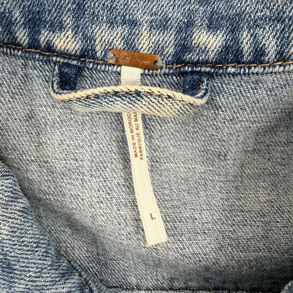 Free People Womens Light Wash Denim Trucker Jacket Blue Size L Cotton Blend Crop - Picture 6 of 9